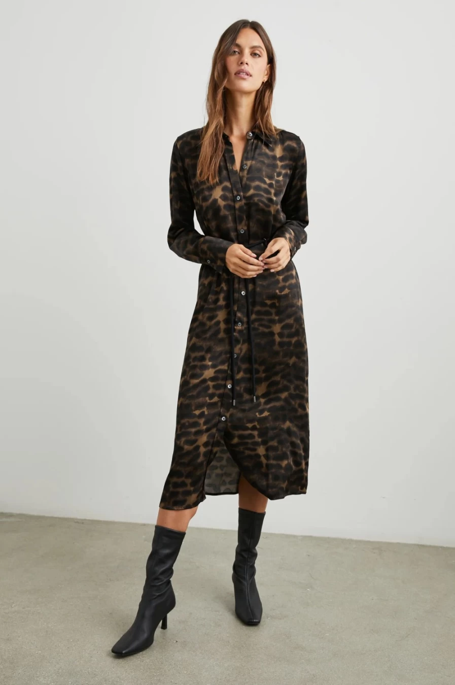 Rails Women's Anina Dress in Umber Leopard Print - Bohemian Chic Long Sleeve Mini Dress