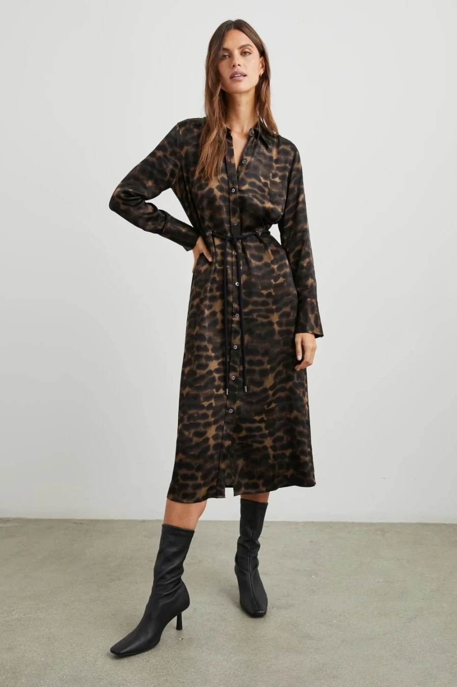Rails Women's Anina Dress in Umber Leopard Print - Bohemian Chic Long Sleeve Mini Dress