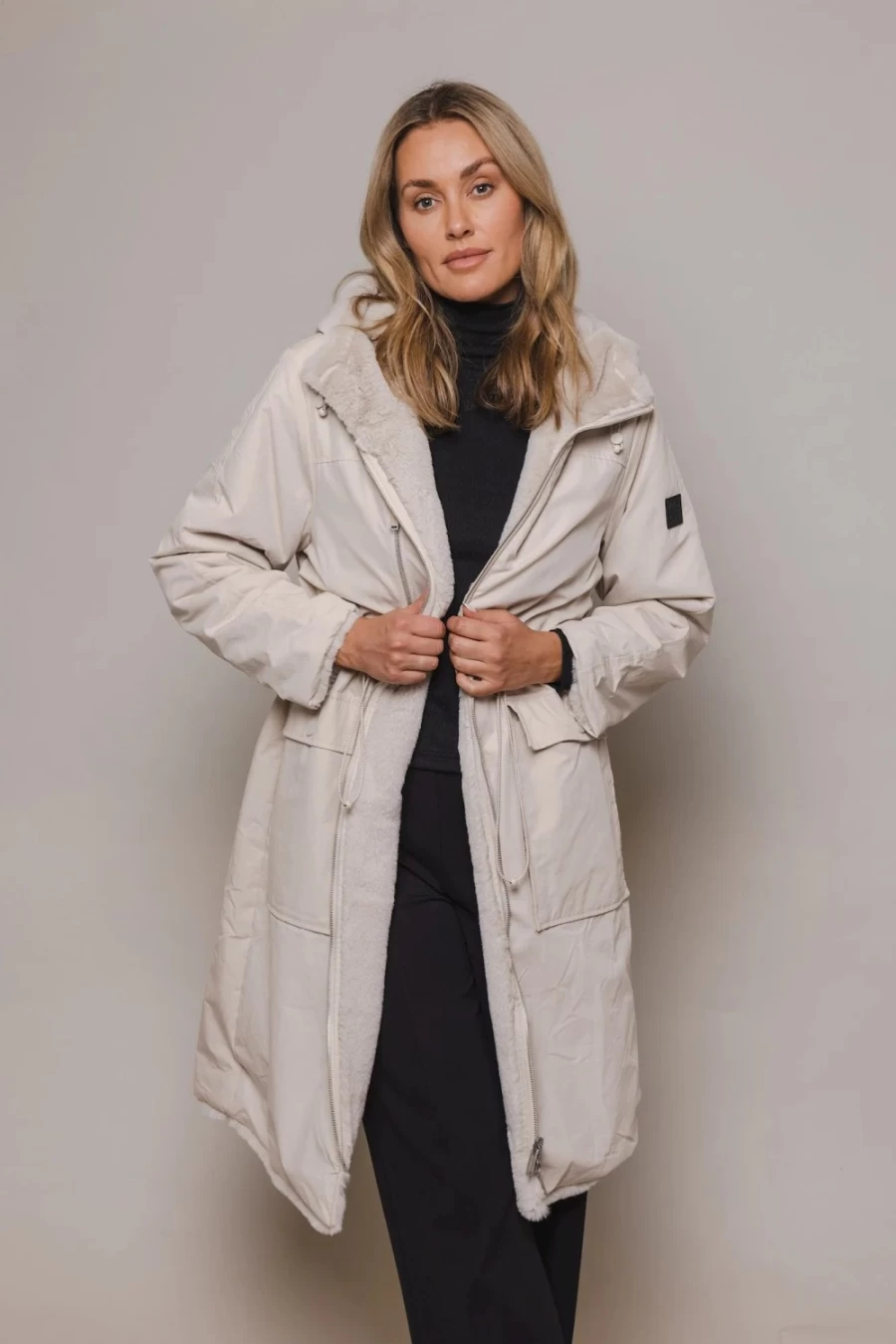 Rino & Pelle Women's Josien Reversible Coat in Stone - Double-Faced Trench Coat for Women