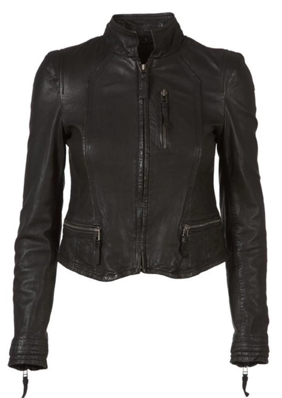 MDK Women's Rucy Genuine Leather Jacket - Black Biker Style Outerwear