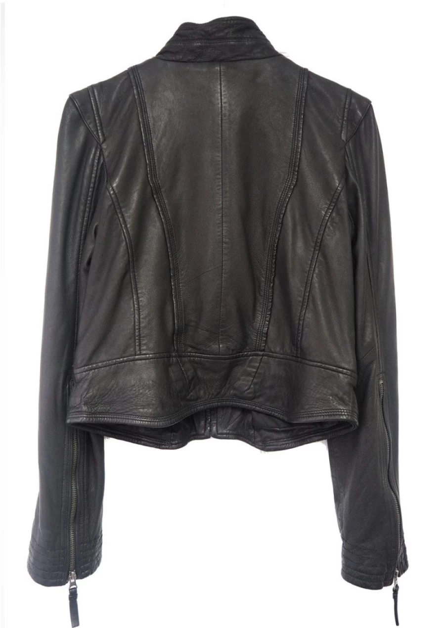 MDK Women's Rucy Genuine Leather Jacket - Black Biker Style Outerwear