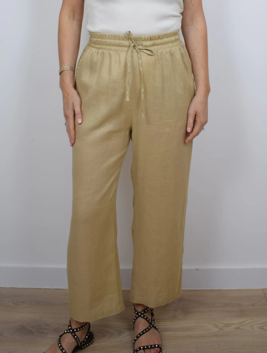 Devotion Twins Women's Elia High-Waisted Beige Trousers - Classic Casual Pant for Everyday Wear