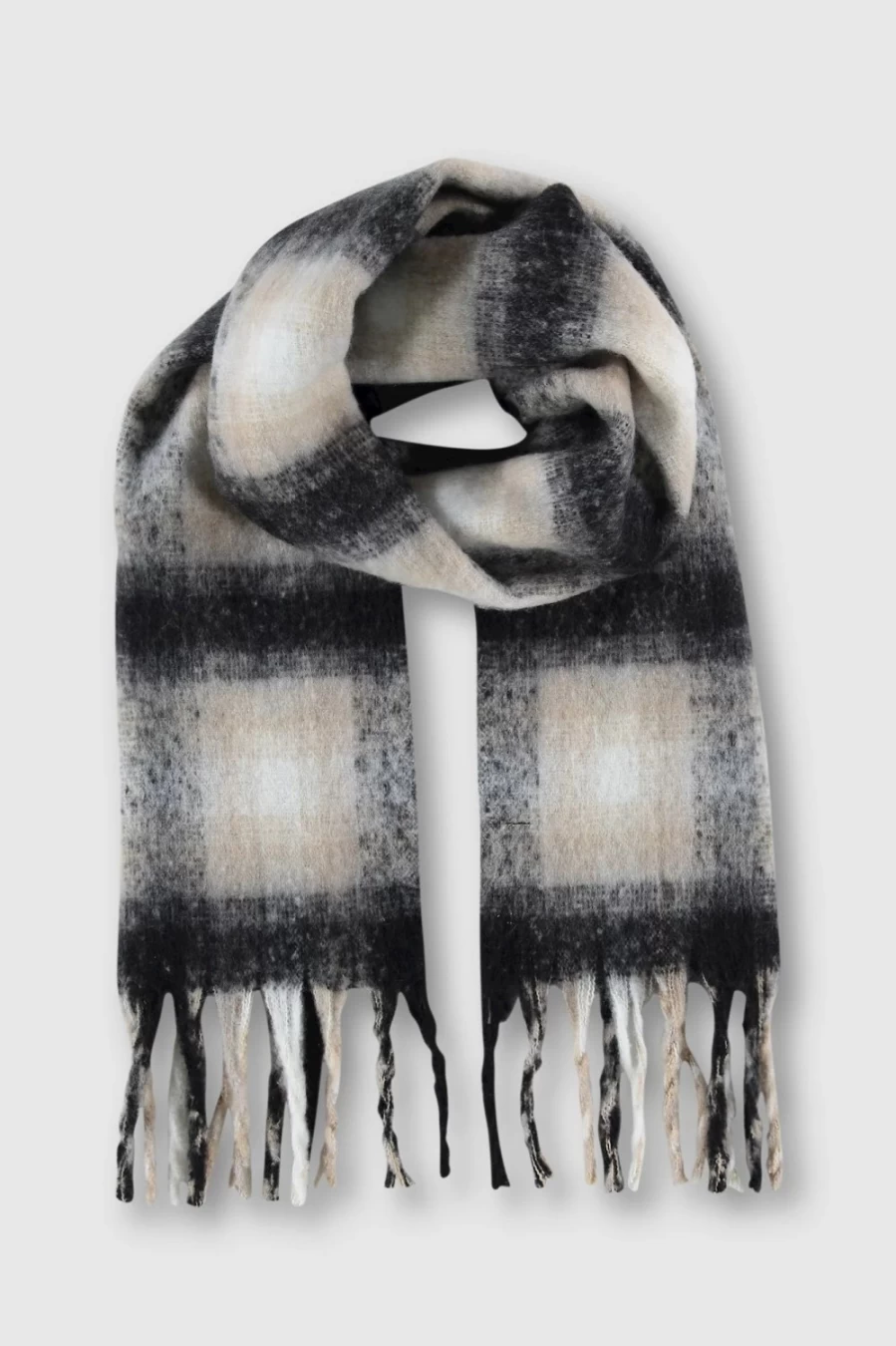 Rino & Pelle Women's Hipke Scarf - Natural Check Pattern Wool Wrap