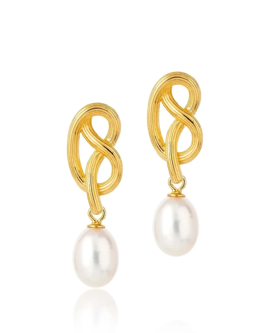 Claudia Bradby Gold Love Knot Pearl Drop Earrings for Women - Medium Size Elegant Dangle Jewelry