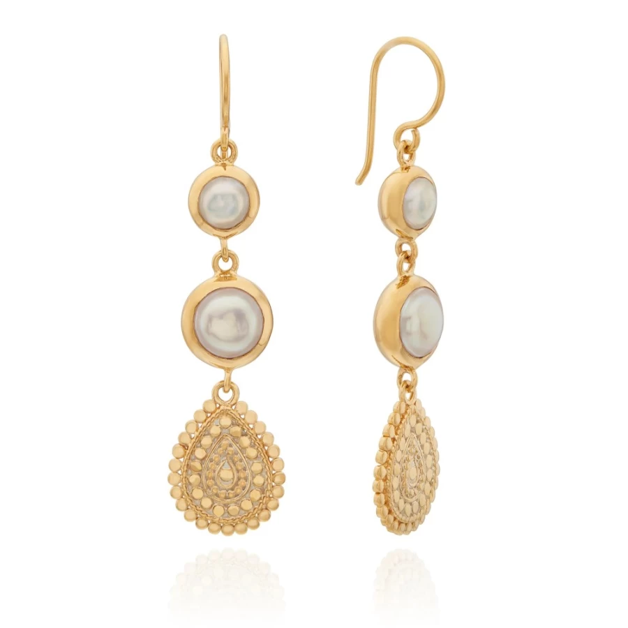 Anna Beck Women's Pearl Earrings, Scalloped Triple Drop Design, Elegant Dangling Jewelry for Women