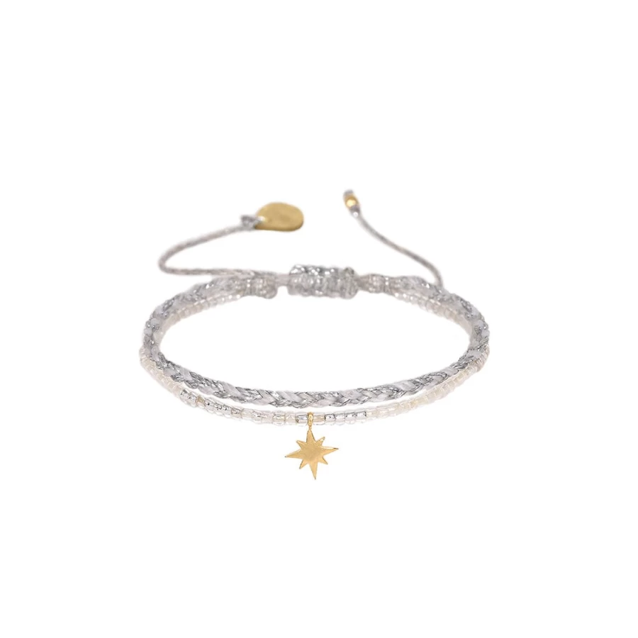 Mishky North Star Charm Bracelet for Women - Sterling Silver Adjustable Bangle