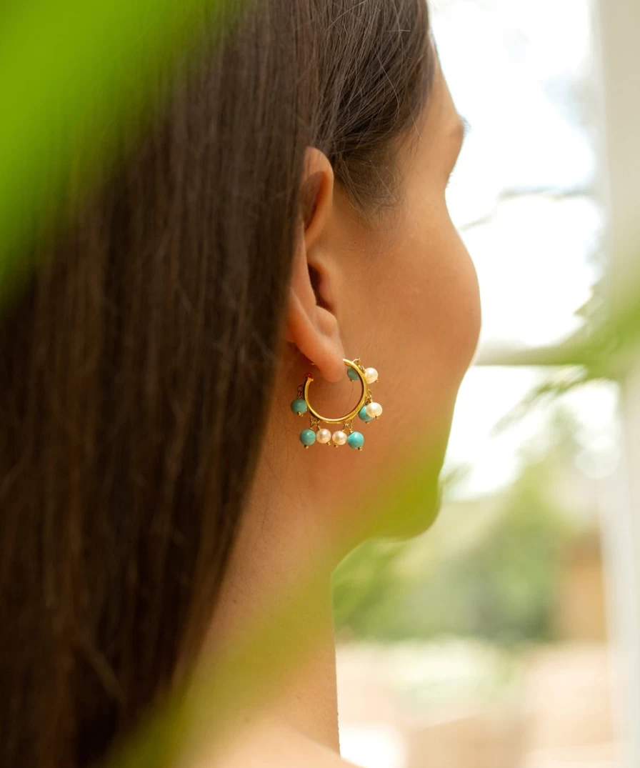 Claudia Bradby Women's Turquoise Bubble Hoops Gold Plated Earrings