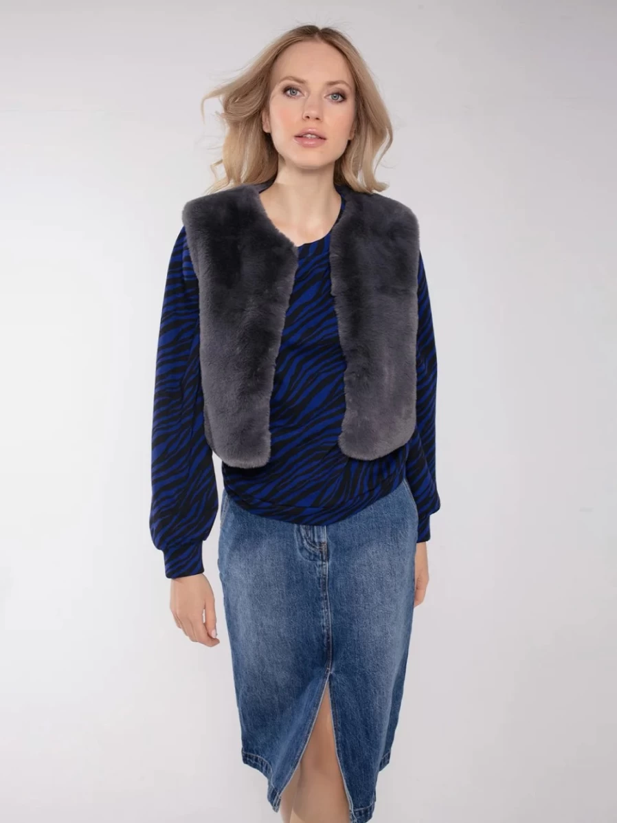 Nooki Women's Edelweiss Grey Faux Fur Vest Gilet