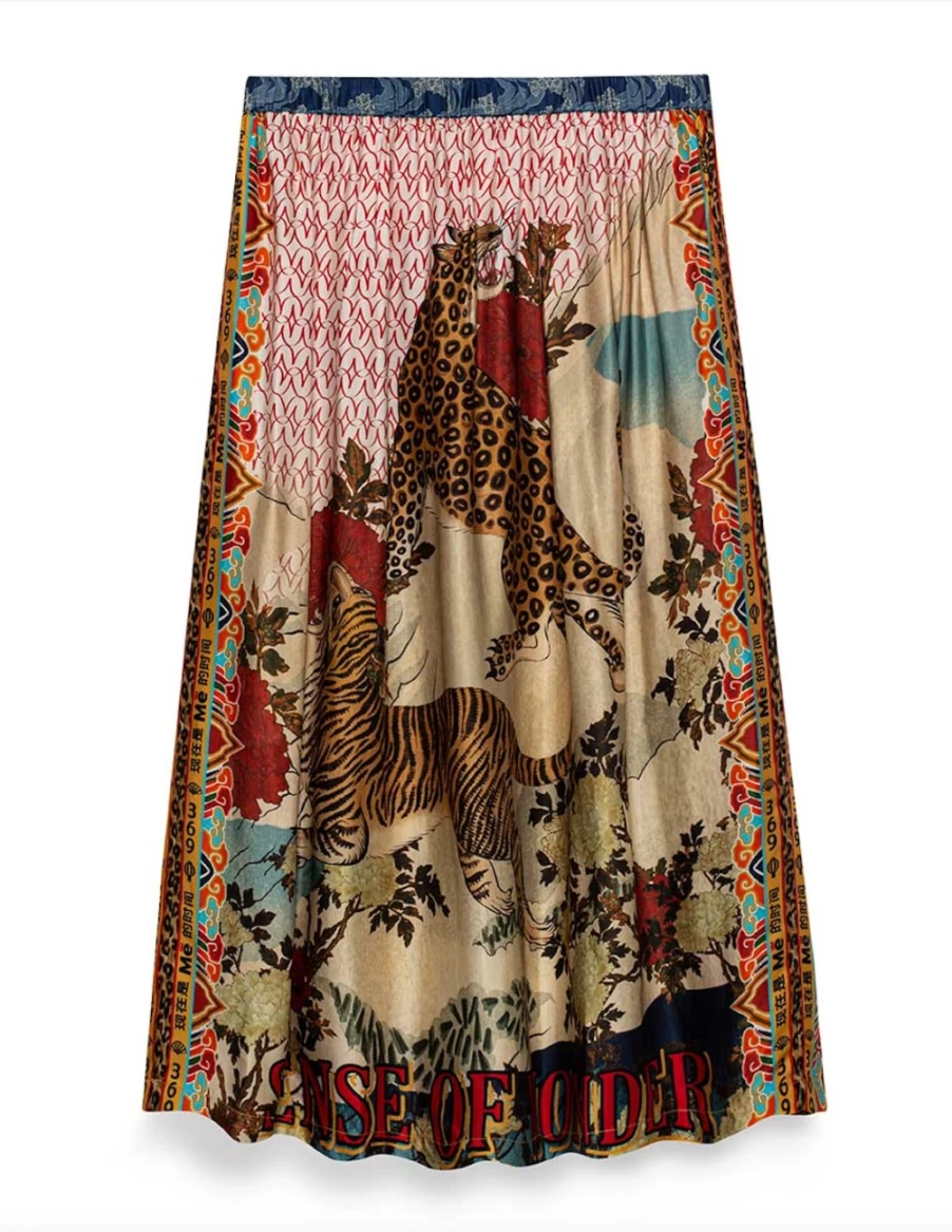 Me369 Women's Vanessa Skirt - Oriental Floral Print High Waist A-Line Skirt