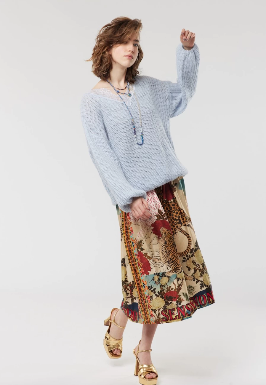 Me369 Women's Vanessa Skirt - Oriental Floral Print High Waist A-Line Skirt