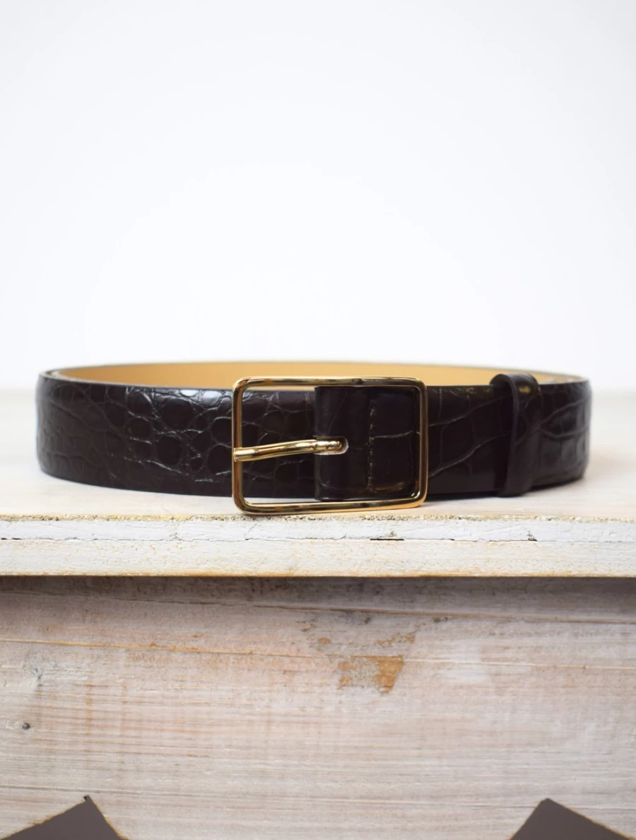 Abro Women's Medium Dark Brown Crocodile Embossed Leather Belt