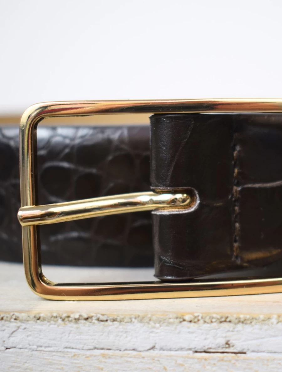 Abro Women's Medium Dark Brown Crocodile Embossed Leather Belt