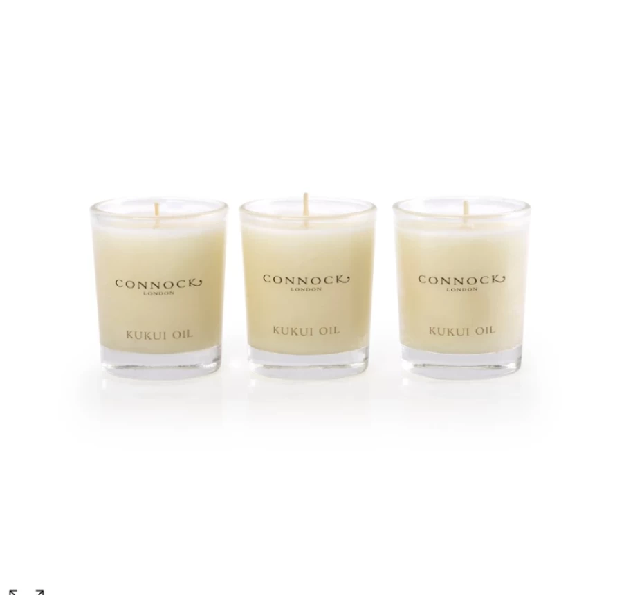 Connock London Kukui Oil Travel Candle Trio for Women - Luxury Scented Candles Gift Set