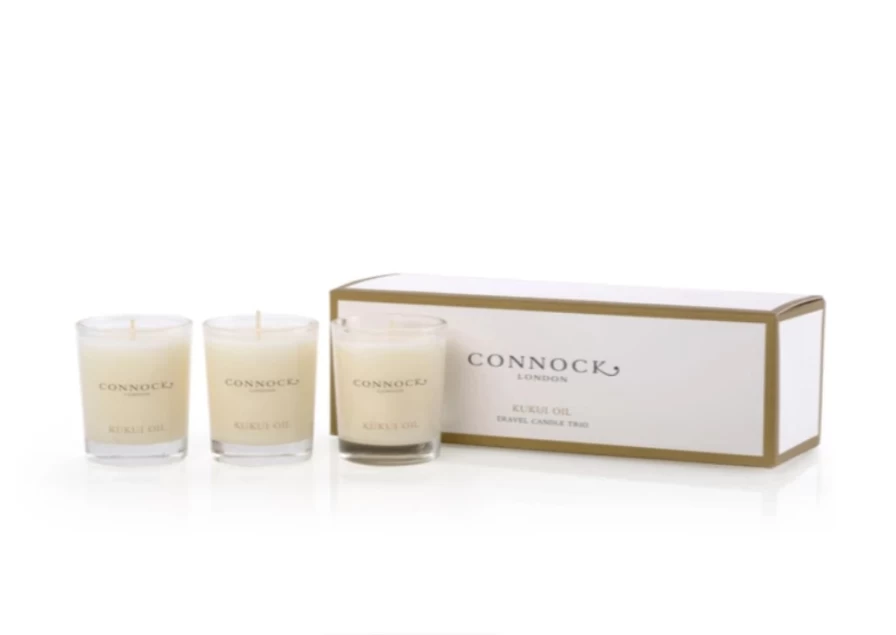 Connock London Kukui Oil Travel Candle Trio for Women - Luxury Scented Candles Gift Set