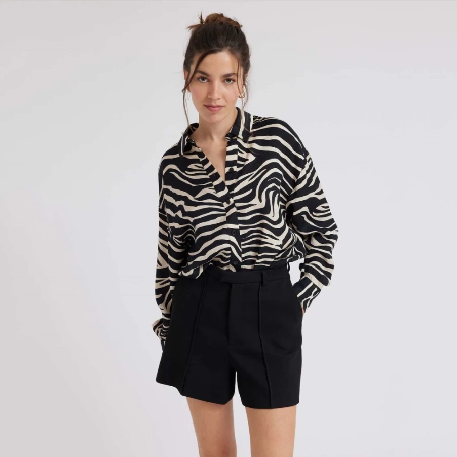 Idano Women's Helene Shirt in Ecru with Zebra Print - Stylish Casual Top