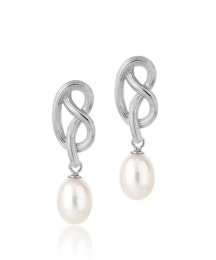 Claudia Bradby Sterling Silver Love Knot Pearl Drop Earrings for Women