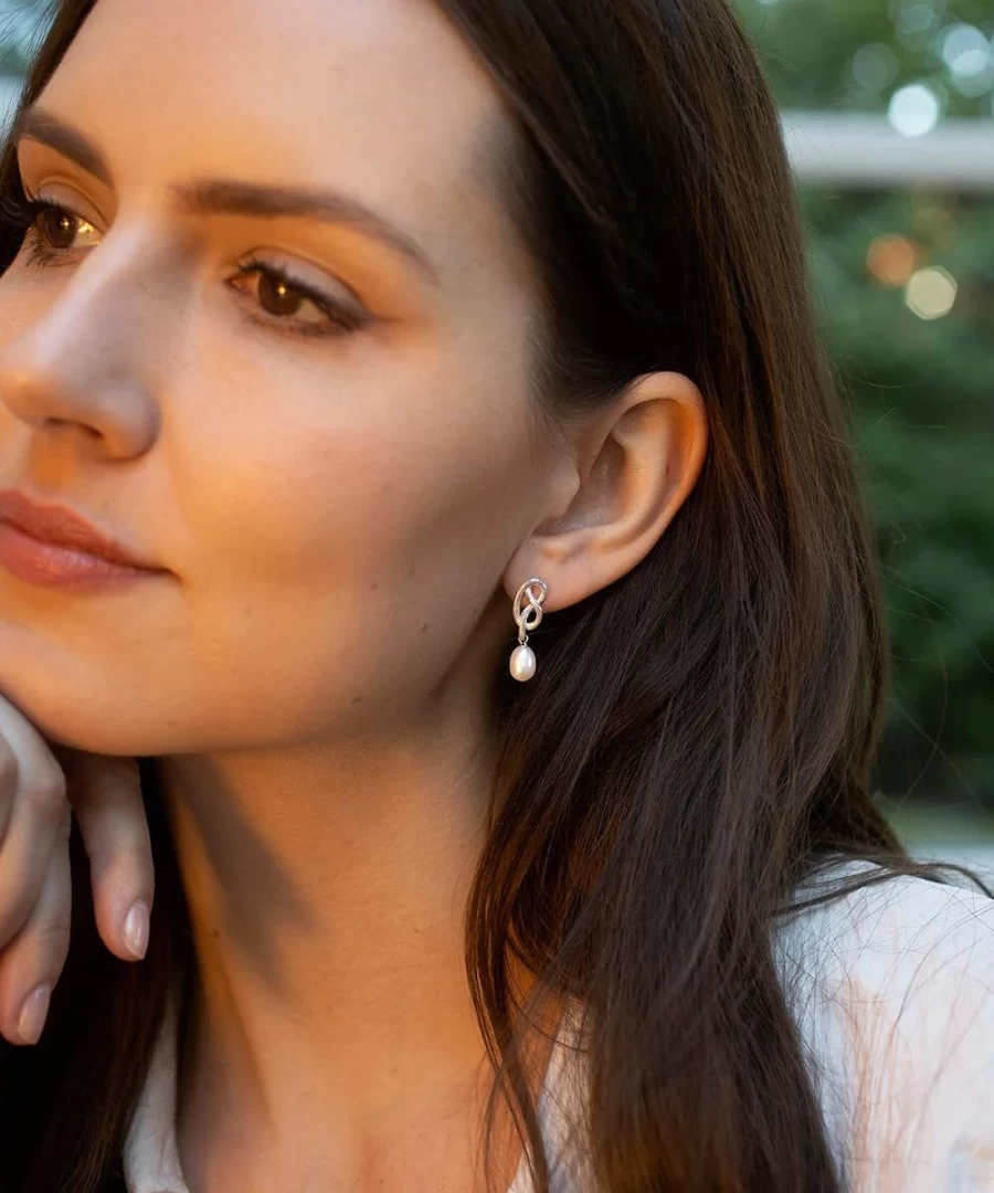 Claudia Bradby Sterling Silver Love Knot Pearl Drop Earrings for Women