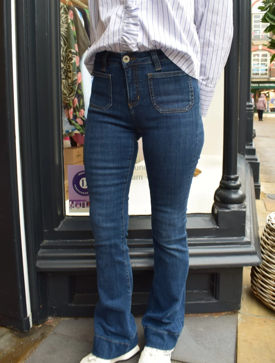 Denim Studio Women's 32 Raw Vintage Blue Jeans - Classic High Waist Slim Fit Denim