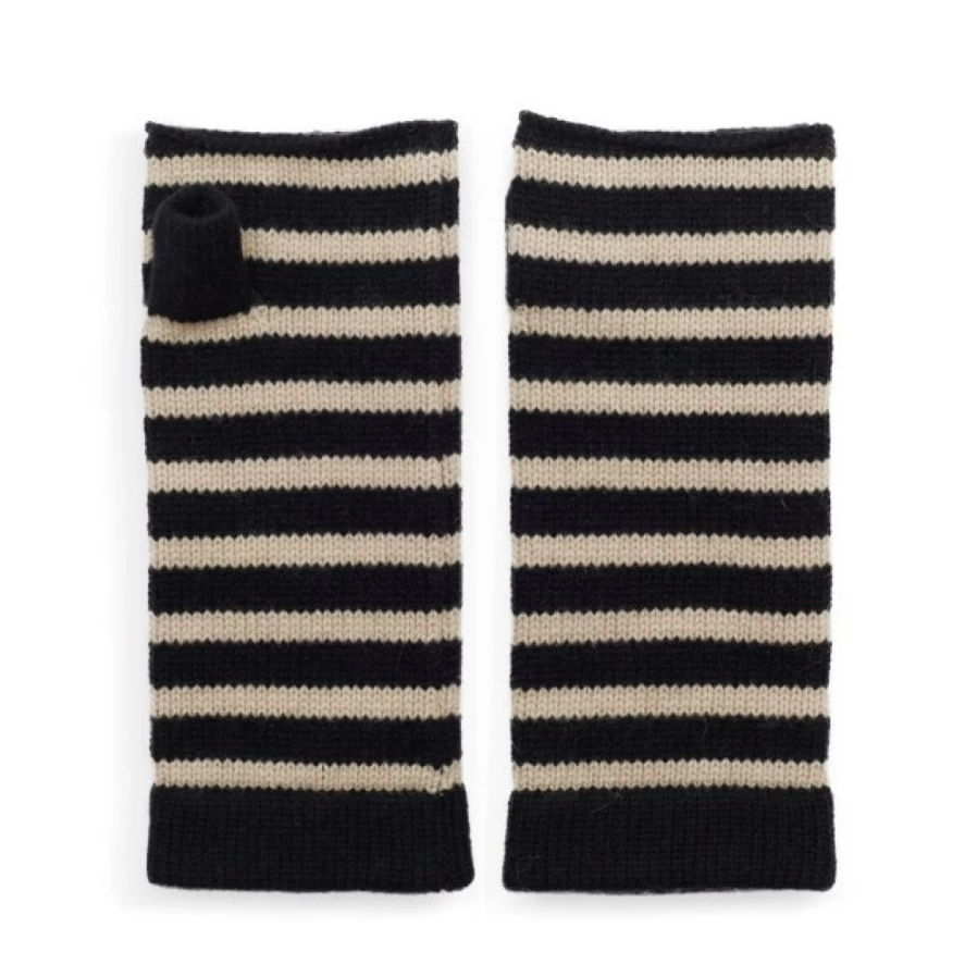 Somerville Scarves Women's Breton Wrist Warmer in Black & Camel – Cozy Knit Hand Warmers