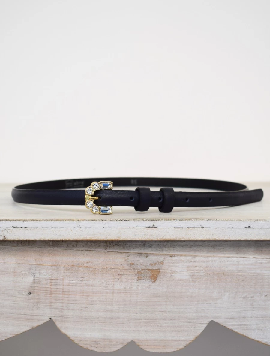 Abro Women's Navy Blue Slim Leather Belt - Stylish Narrow Waistband Accessory