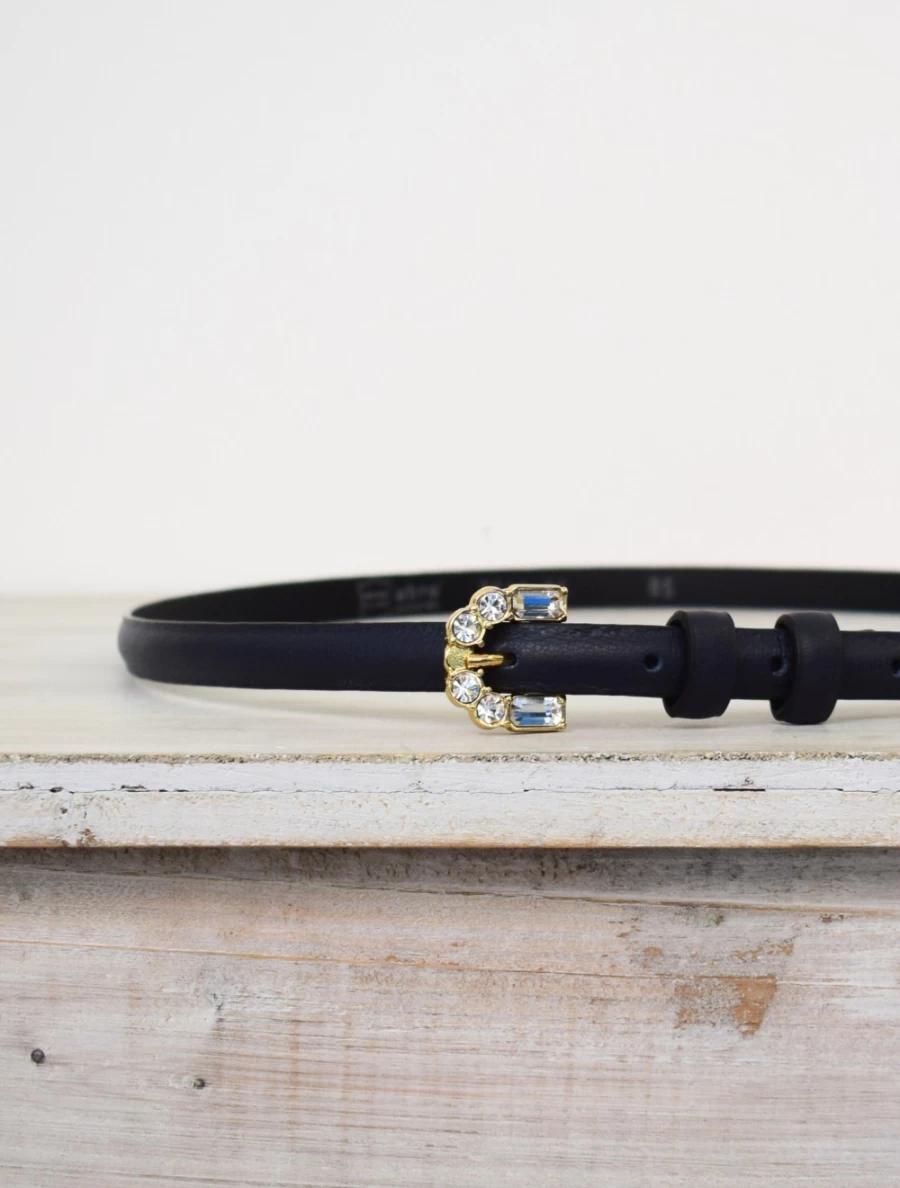 Abro Women's Navy Blue Slim Leather Belt - Stylish Narrow Waistband Accessory