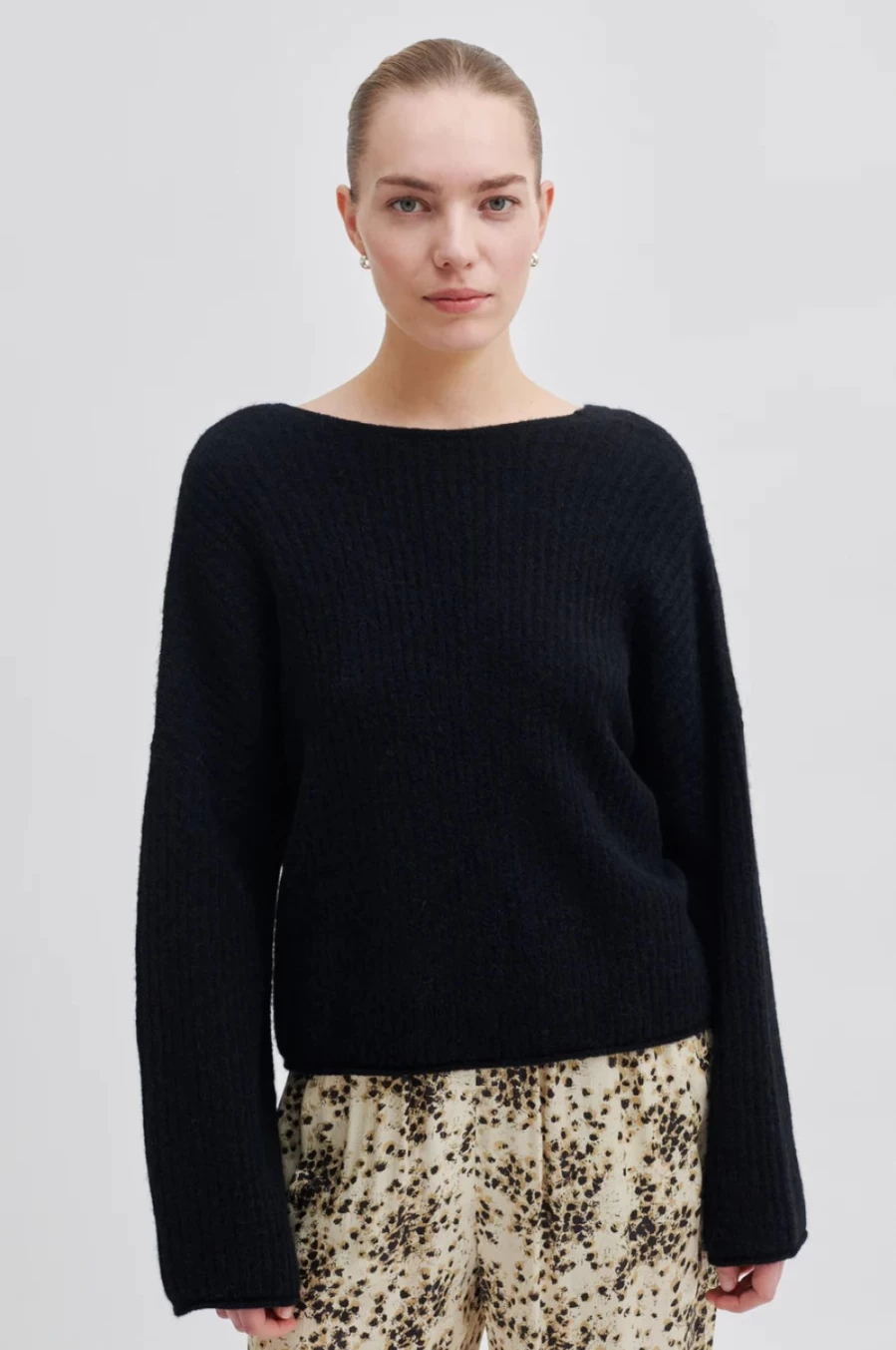 Second Women's Ymma Knit Open Back Black Sweater - Stylish & Comfortable