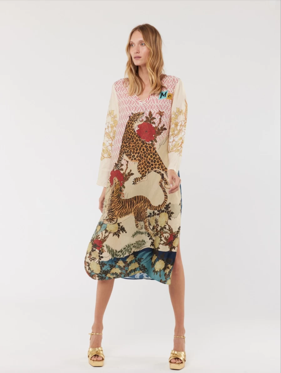 Me369 Women's Violet Oriental Floral T-Shirt Dress