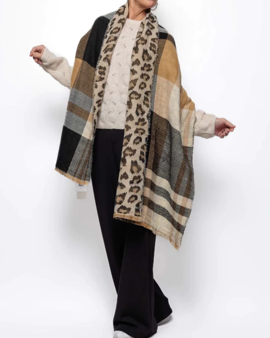 Rino & Pelle Women's Mixtu Leopard Check Scarf - Fashion Winter Accessory