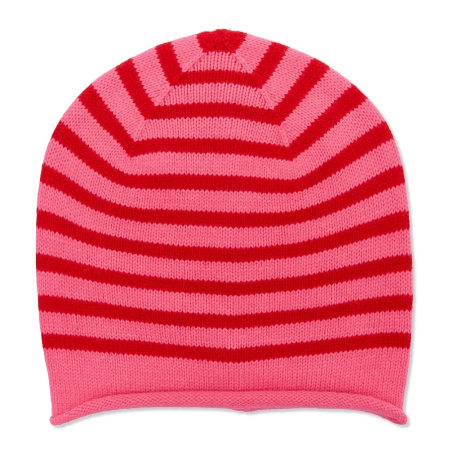 Somerville Scarves Women's Breton Cashmere Beanie - Soft Pink & Red Winter Hat
