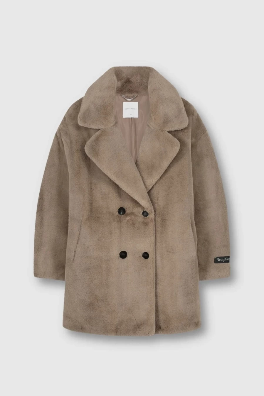 Rino & Pelle Women's Jeanette Double Breasted Taupe Coat - Classic Wool Blend Winter Overcoat