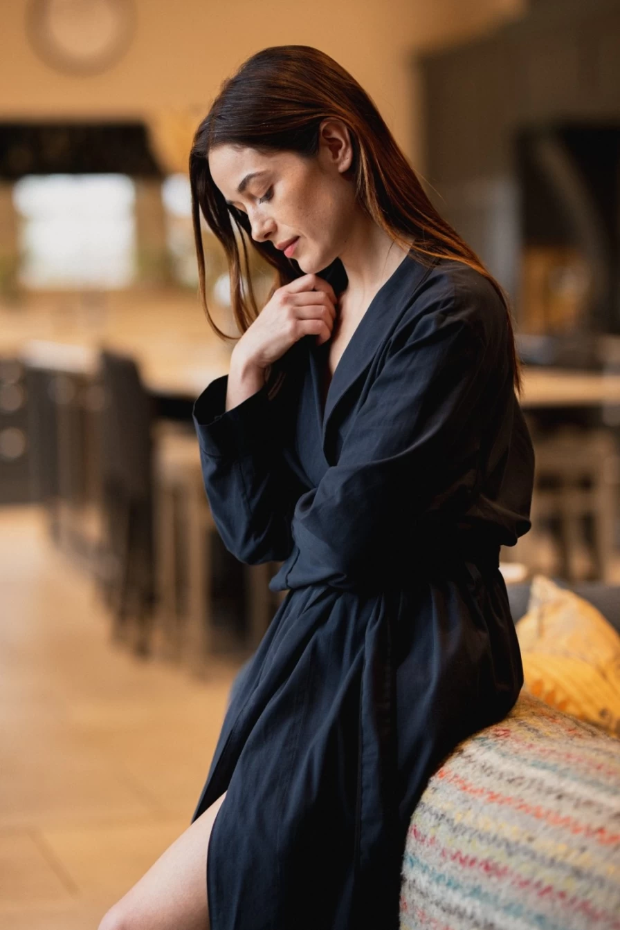 BREATHE Women's Organic Cotton Robe in Navy - Soft Eco-Friendly Bathrobe