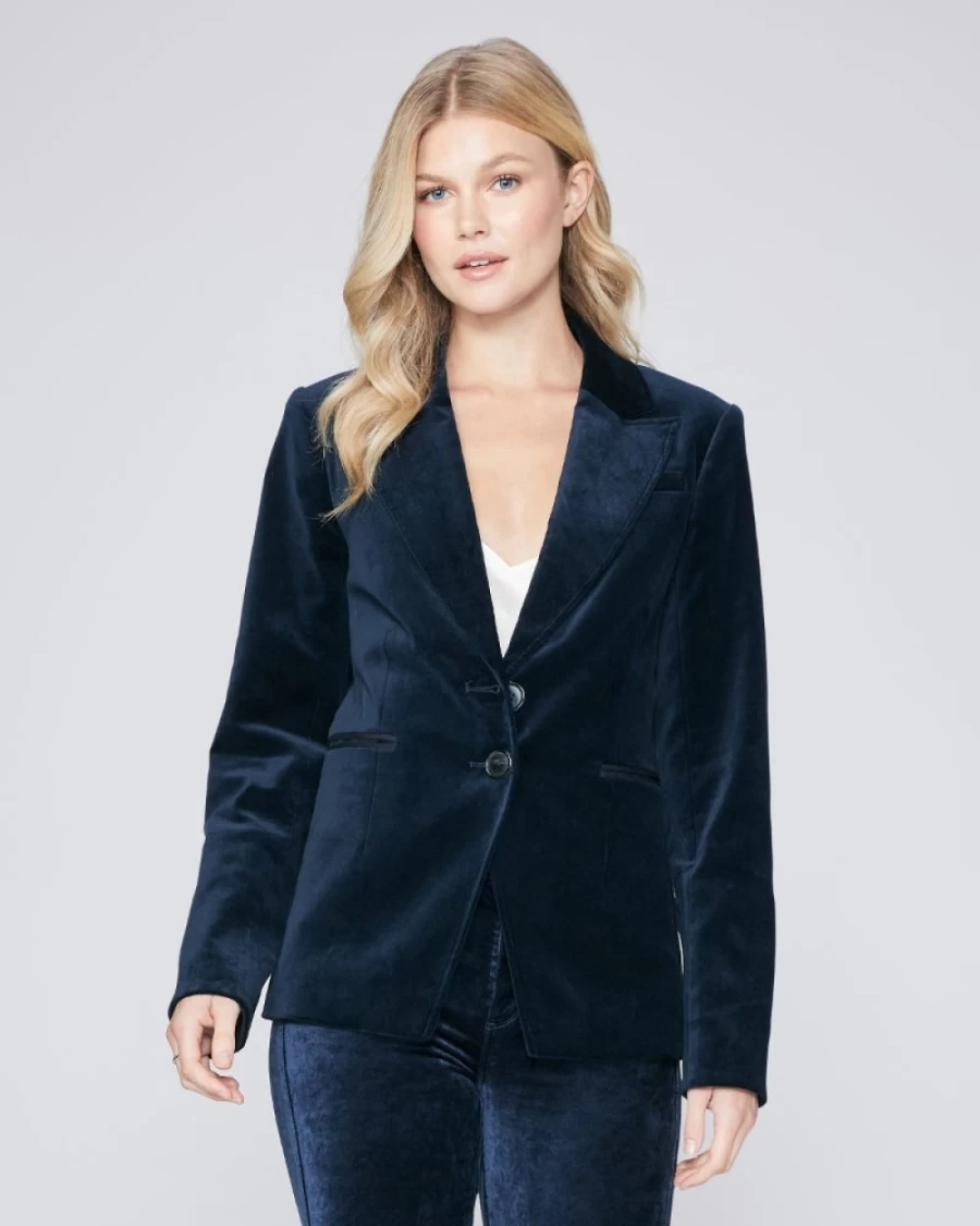 Paige Women's Chelsee Deep Navy Velvet Blazer - Luxurious Velvet Jacket for Women