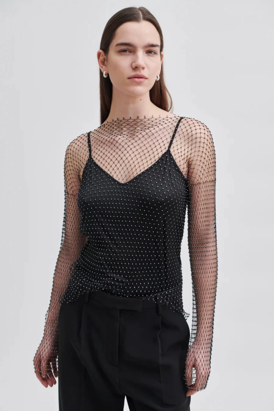 Second Women's Glossy Black Top – Stylish & Elegant