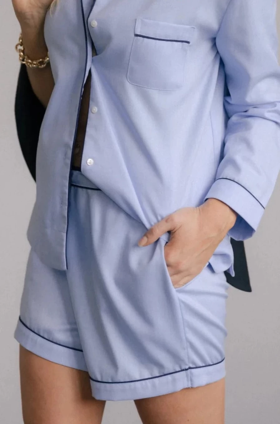 BREATHE Women's Blue Herringbone Pajama Shorts - Comfortable Sleepwear Lounge Shorts