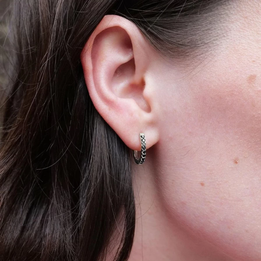 Kirstie Le Marque Women's Black Diamond & Sterling Silver Huggie Hoop Earrings