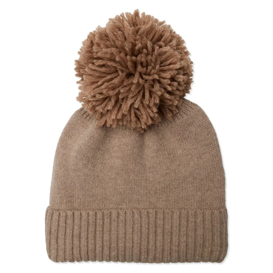Somerville Scarves Women's Bobble Cashmere Hat in Camel - Soft & Warm Winter Beanie
