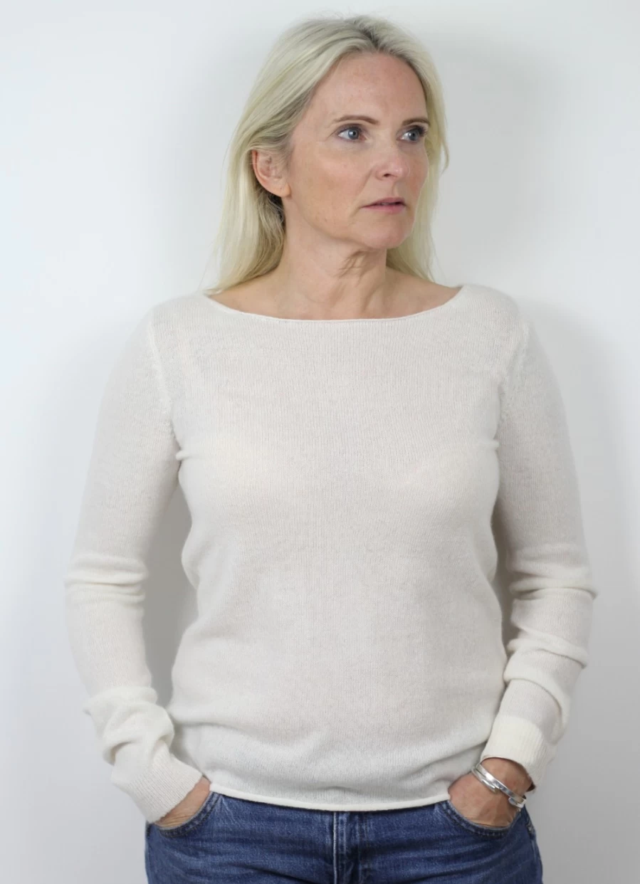 Sass & Edge Women's Renfrew Cashmere Boat Neck Sweater in White Ice | Soft Luxury Knit