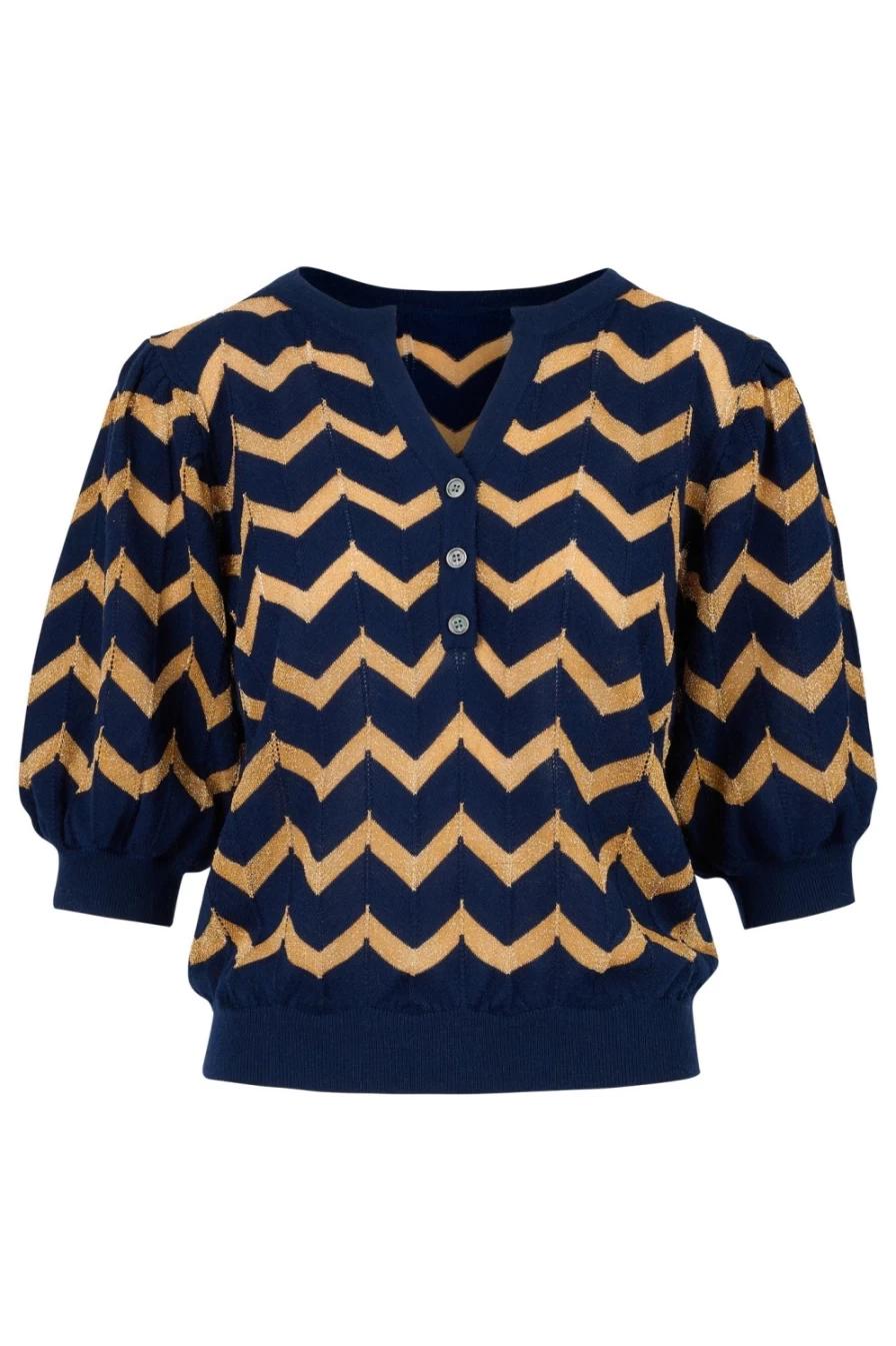Tabitha Webb Women's Navy & Gold Chevron V-Neck Blouse