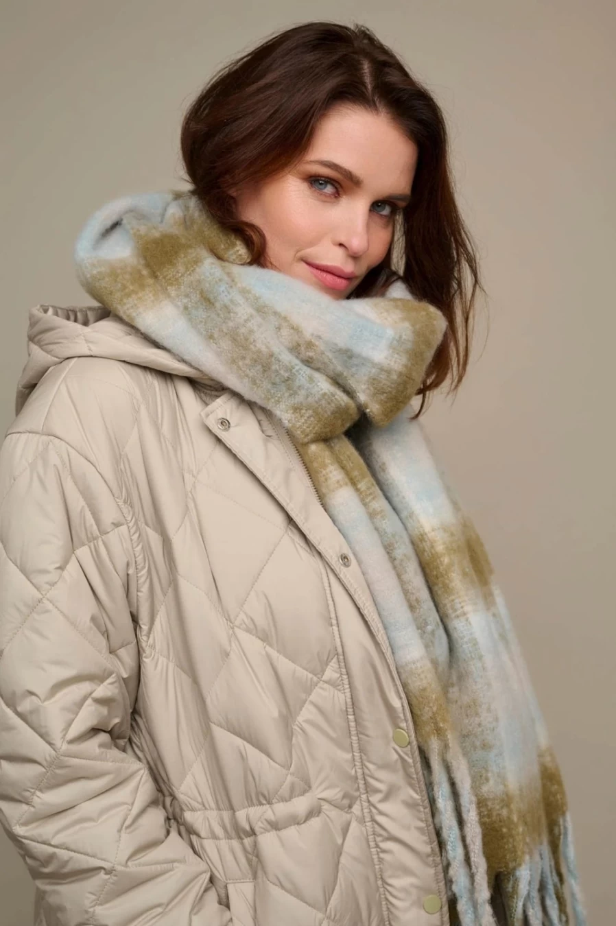 Rino & Pelle Women's Blue & Green Checked Hipke Scarf - Stylish Plaid Wrap for Women