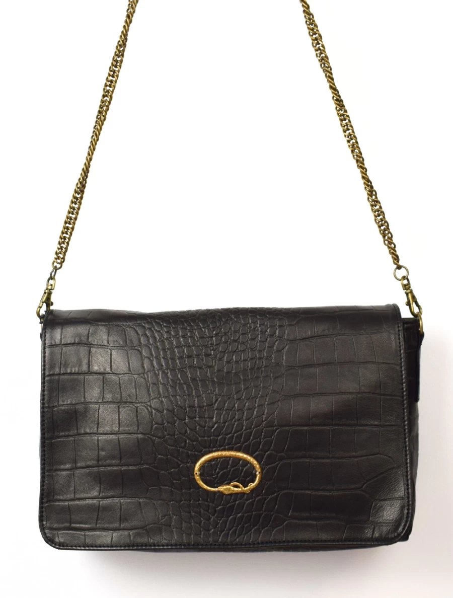 Sous Les Paves Women's Gin Fizz Black Crocodile Cobra Pattern Handbag