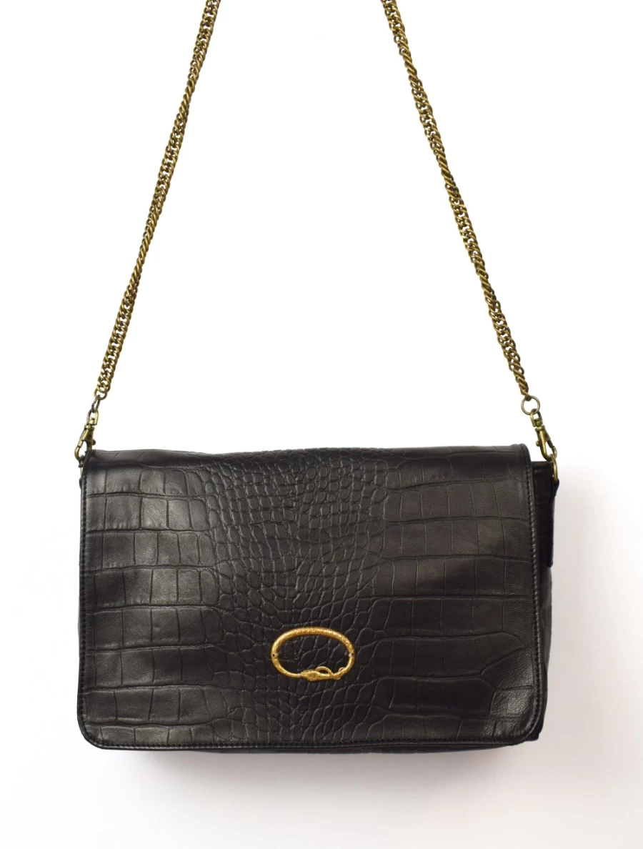 Sous Les Paves Women's Gin Fizz Black Crocodile Cobra Pattern Handbag