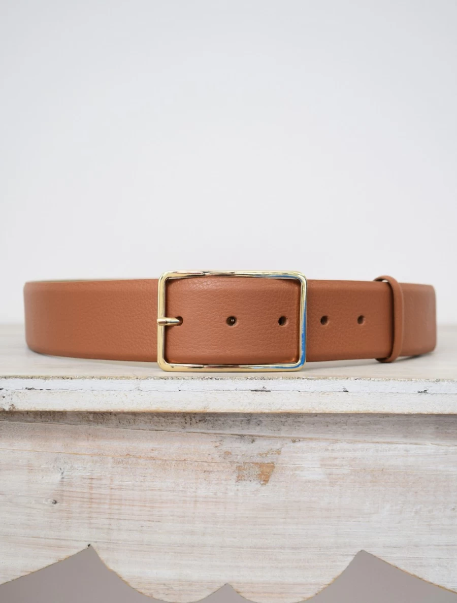 Abro Women's Wide Leather Belt in Tan - Stylish Adjustable Waist Belt for Women
