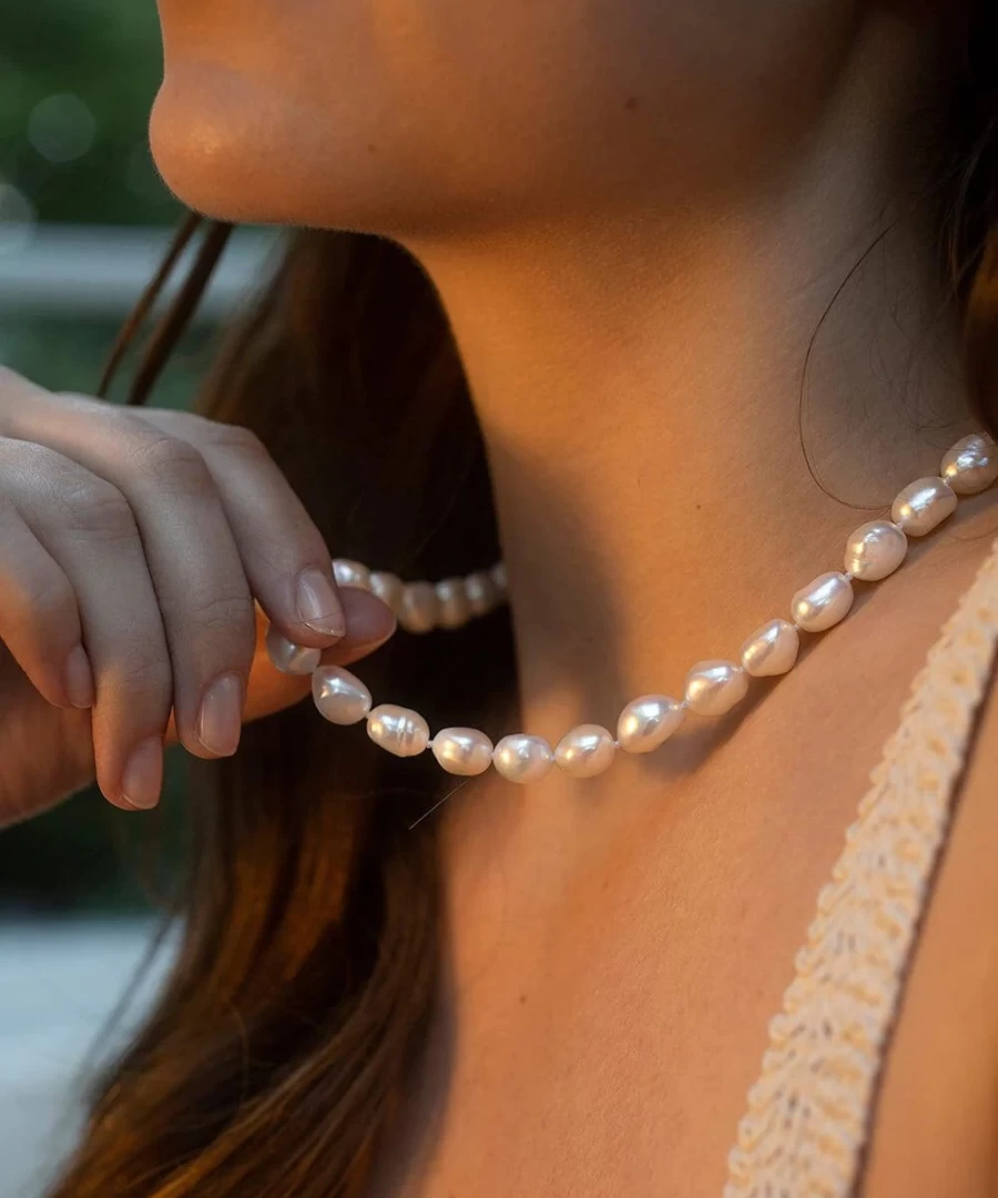 Claudia Bradby Baroque Pearl Necklace for Women - Hand Knotted Gold Luxury Jewelry