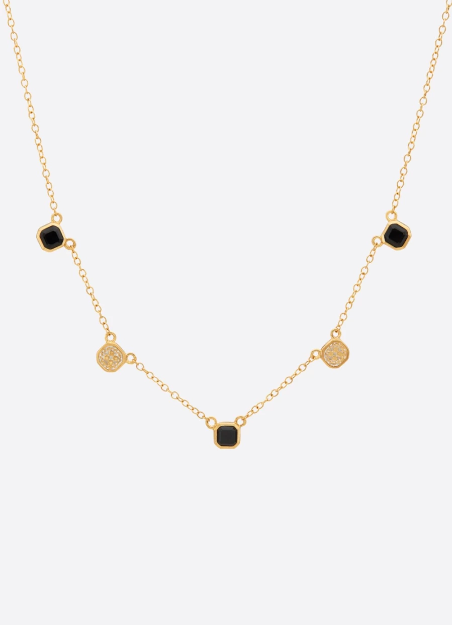Anna Beck Women's Gold Black Onyx Collar Necklace - Elegant Gothic Jewelry for Women