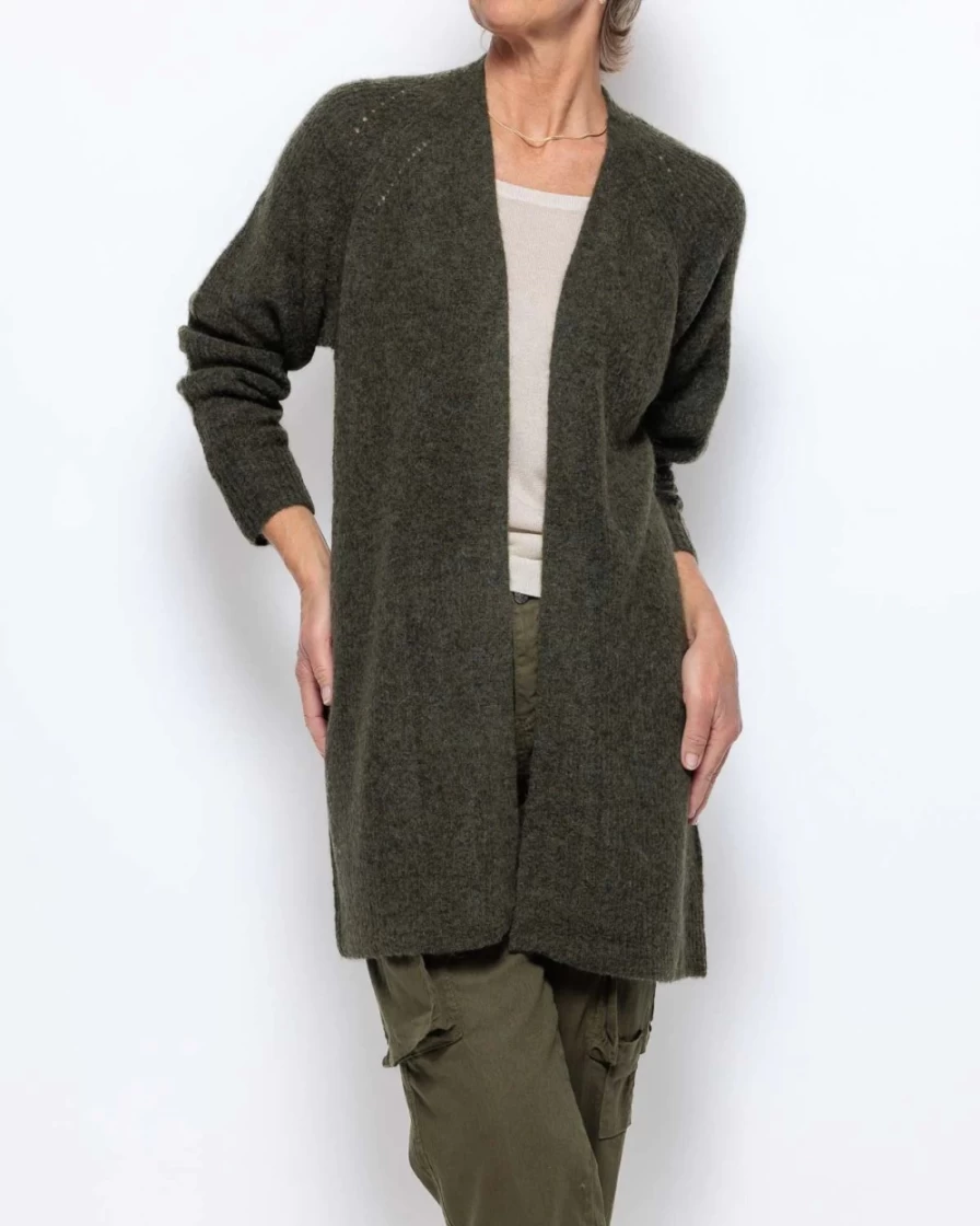 Mos Mosh Women's Long Cardigan with Grape Leaf Design - Mmthora Style Cozy Knit Wrap