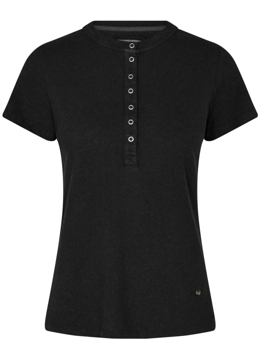 Mos Mosh Women's SS Placket Tee in Black - Classic Short Sleeve T-Shirt