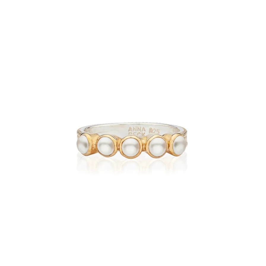 Anna Beck Women's Gold Multi Pearl Ring - Elegant Pearl Stackable Band for Women