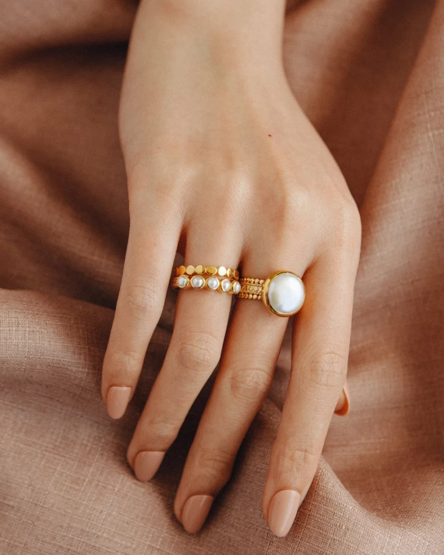 Anna Beck Women's Gold Multi Pearl Ring - Elegant Pearl Stackable Band for Women