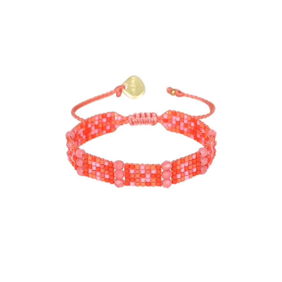 Mishky Women's Nahui Beaded Bracelet in Red and Pink - Handmade Boho Chic Jewelry Gift