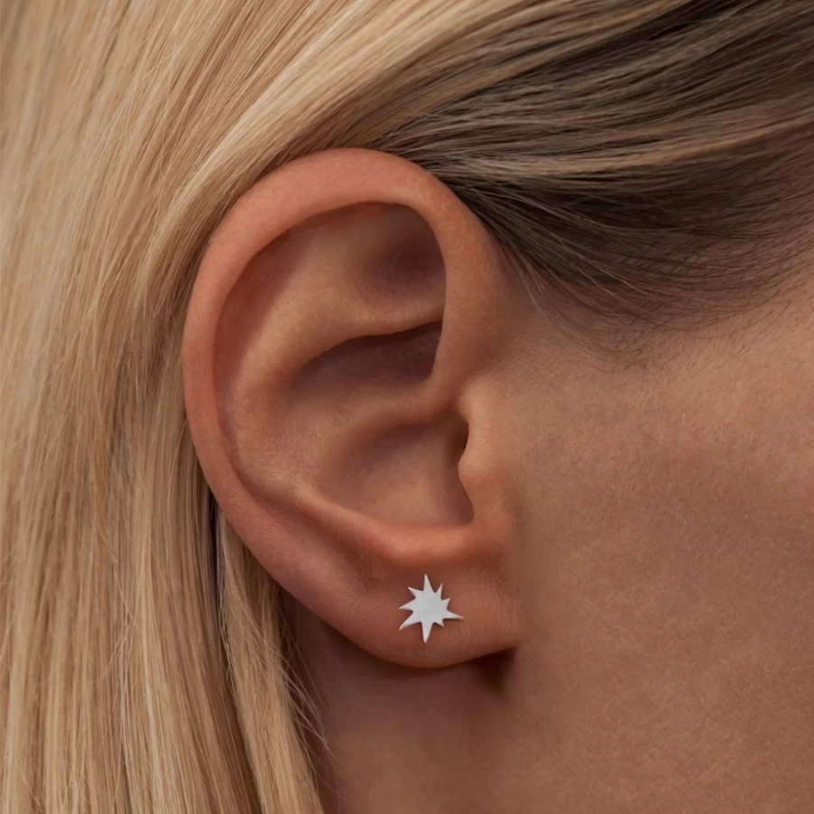 Lulu Copenhagen Women's Kapow Stud Earrings - Sterling Silver Minimalist Hoop Earrings for Everyday Wear